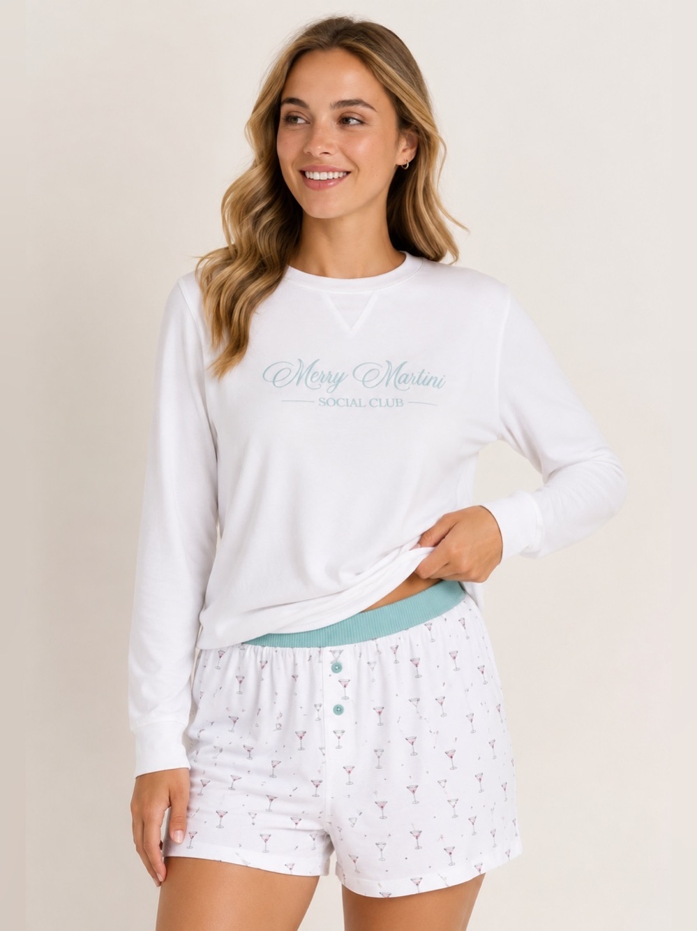 6. Honeydew Intimates • NWT White & Mint 'Merry Martini' Sleep Set
